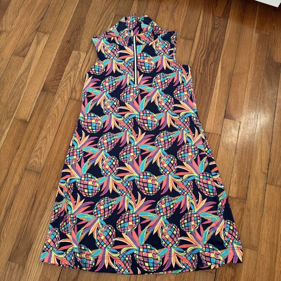 Lulu B Dress Women’s Blue Multicolor Pineapple Print UPF 50 Tropical Size S - Picture 2 of 4